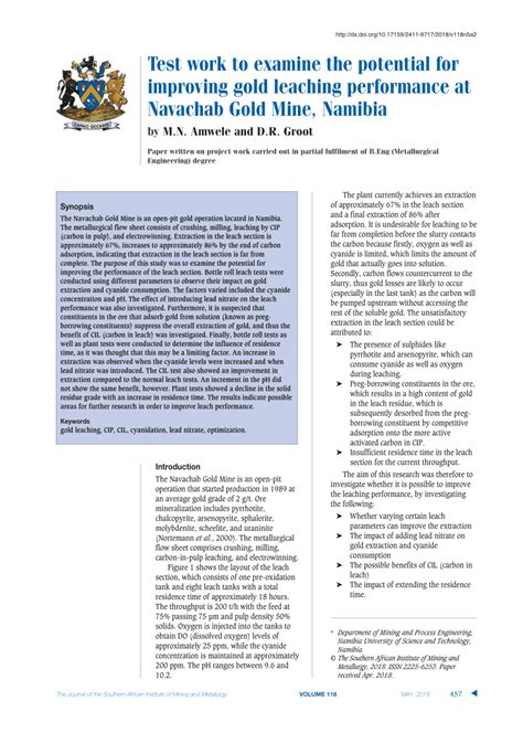 Test work to examine the potential for improving gold 